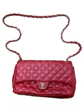 Red Quilted Leather Chain Shoulder Bag